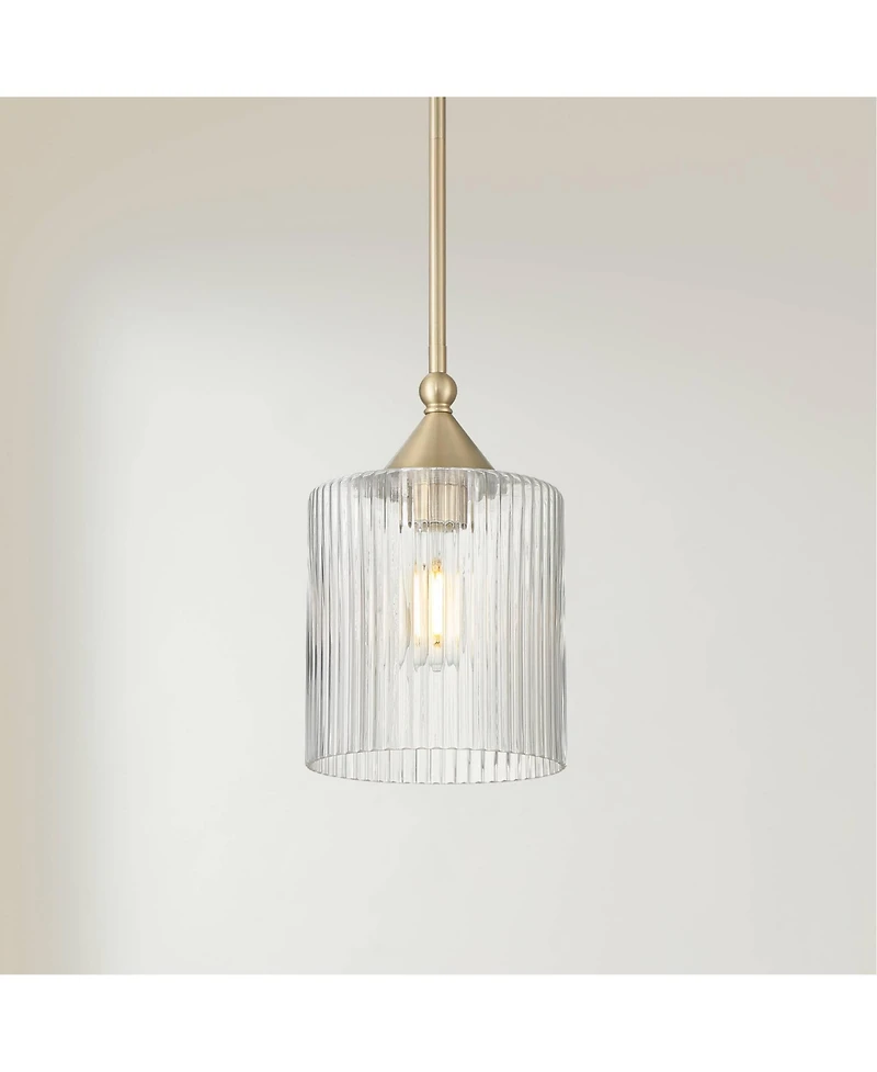Possini Euro Design Possini Euro Krakow 7"W Satin Brass Fluted Glass Mini Pendant Light