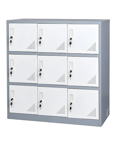Gouun 9 Doors Metal Locker, Lockable Steel Storage Cabinet, 66 lbs Loading Capacity, 2 Keys for Each Door, 3 Tiers Employee Lockers for Office, School