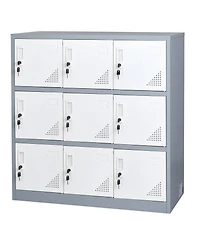 Gouun 9 Doors Metal Locker, Lockable Steel Storage Cabinet, 66 lbs Loading Capacity, 2 Keys for Each Door, 3 Tiers Employee Lockers for Office, School