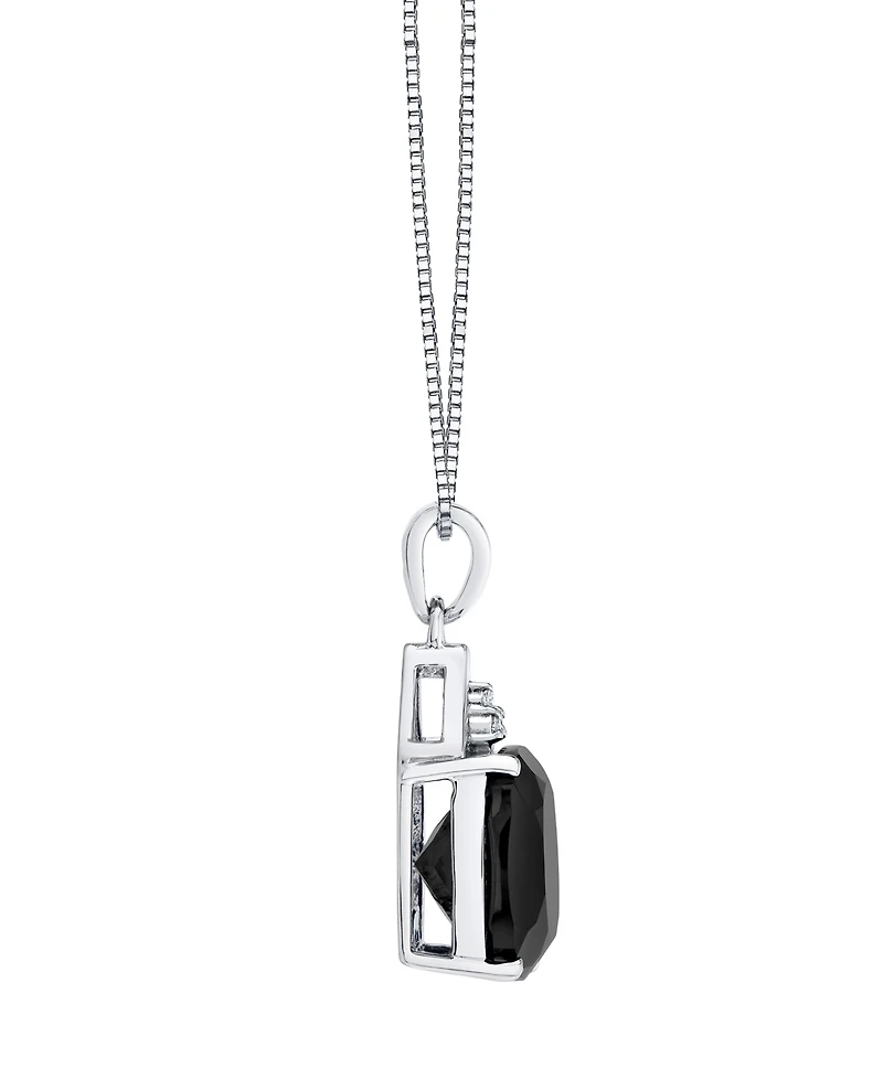 Macy's Onyx (6-1/6 ct. t.w.) and Diamond Accent Cushion Pendant Necklace in Sterling Silver