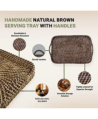 Wicker Village Natural Rattan Serving Tray with Handles | Decorative Basket Small 17x11 in, Moisture-Resistant