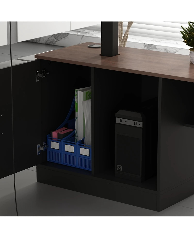 Homsee 63 In. Electric Standing Desk with Drawers and Shelves,Adjustable Height Desk, L-Shaped Design