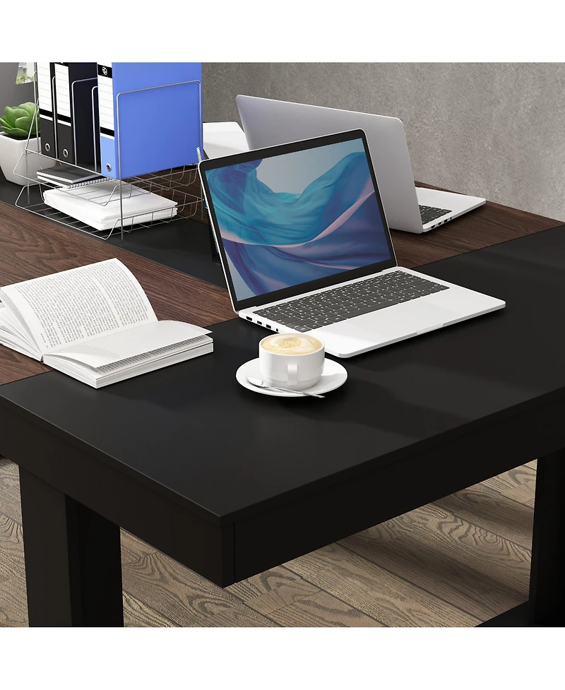Homsee 86.6 in. W, Retangular Black Walnut Wood Writing Desk Office Commercial Desk Computer Table, Meeting Table