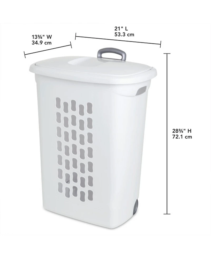 Sterilite Laundry Hamper Flip Top Lid Retractable Pull Handle Wheels, (3 Pack)