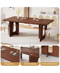 homfan Modern Rectangular Dining Table for 6-8, 71" Wooden Tabletop, Metal Pedestal Legs, Rustic Farmhouse Style, Home, Apartment, Conference Room