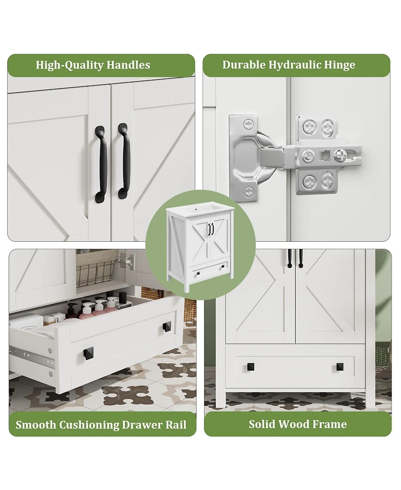 homfan Vanity with Ceramic Sink, Modern Bathroom 2 Doors and 1 Storage Drawer, Freestanding Cabinet Design