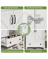 homfan Vanity with Ceramic Sink, Modern Bathroom 2 Doors and 1 Storage Drawer, Freestanding Cabinet Design