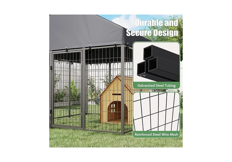 Aecojoy Heavy Duty Outdoor Dog Kennel, 6x6 Steel Chain Link Fence with Roof