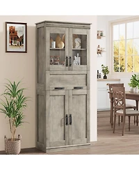homfan 67" Tall Bathroom Storage Cabinet with 4 Doors, Flip Glass Drawer, Adjustable Shelves, Freestanding Organizer