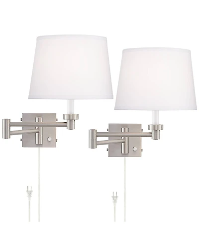360 Lighting Vero Modern Swing Arm Wall Lamps Set of 2 Brushed Nickel Plug-in Light Fixture with Usb Charging Port for Bedroom Bedside