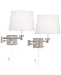 360 Lighting Vero Modern Swing Arm Wall Lamps Set of 2 Brushed Nickel Plug-in Light Fixture with Usb Charging Port for Bedroom Bedside