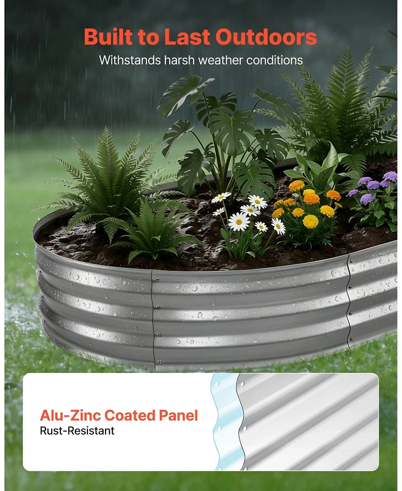 Gouun Oval Galvanized Raised Garden Bed, 8 x 4 x 1 ft Alu-Zinc Planter Box Kit with Bottomless Design