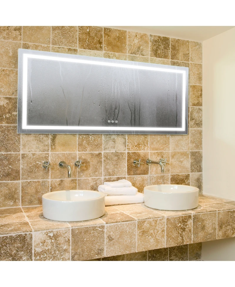 homfan Double Led Backlit Bathroom Mirror - Modern Vanity Wall Mirror with Dimmable Lighting, Anti-Fog, Shatter-Proof Glass, Memory Function