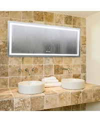 homfan Double Led Backlit Bathroom Mirror - Modern Vanity Wall Mirror with Dimmable Lighting, Anti-Fog, Shatter-Proof Glass, Memory Function