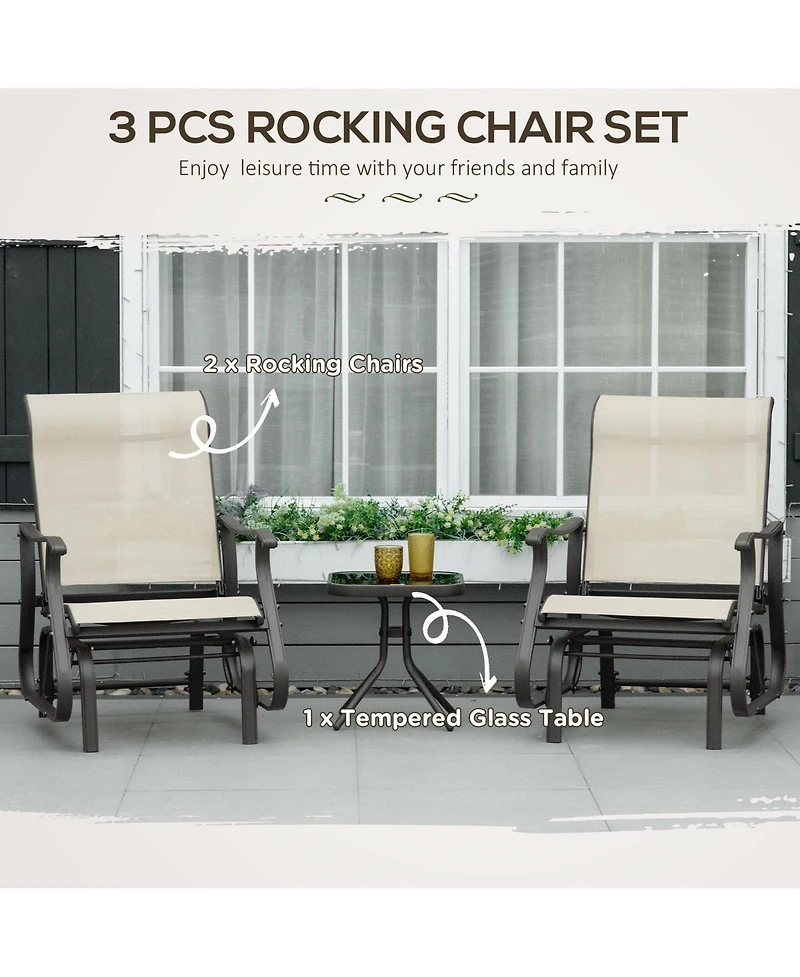 Outsunny 3pc Outdoor Gliding Chairs with Tea Table Set
