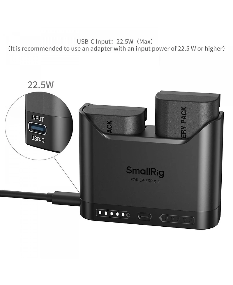 SmallRig 2x Lp-E6P 18.1Wh 7.2V 2520mAh Camera Battery with Dual Charger