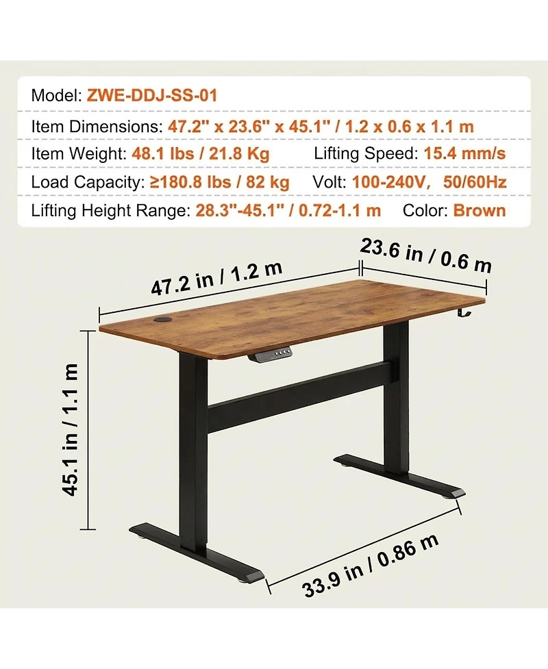 Gouun Electric Standing Desk 47.2 x 23.6 in, Adjustable Height, 180 lbs