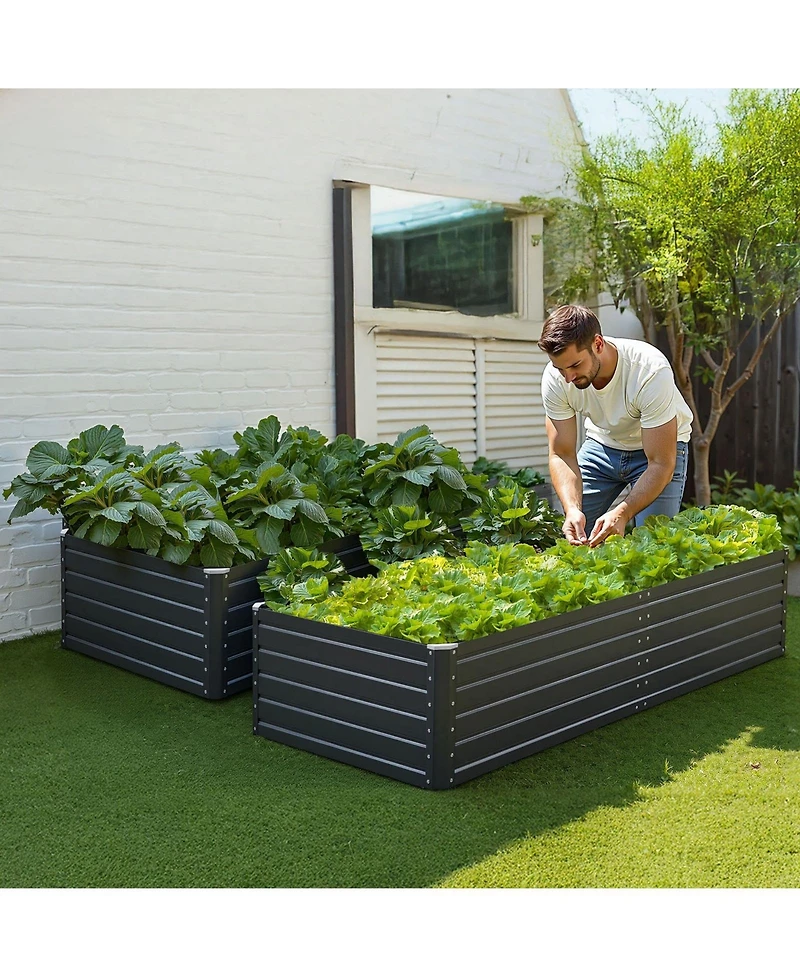 Gouun Large Galvalume Raised Garden Bed, 6.7 x 3 x 1.5 ft Metal Planter Box with Rolled Edges