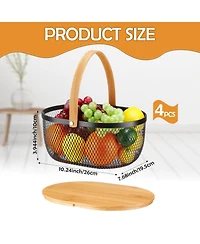 Yigii 4 Stackable Metal Mesh Fruit Baskets With Lids Oval Wire Storage Handles Pantry Organizer For Kitchen Vegetables