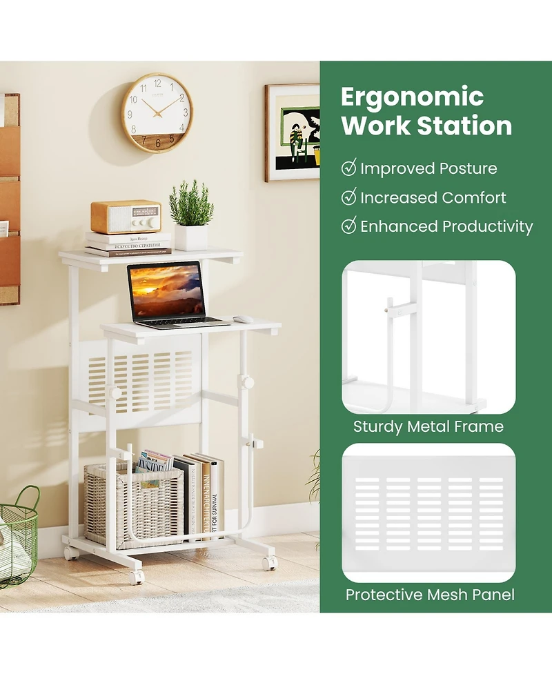 Gouun Height Adjustable Mobile Computer Desk, 27-38.5 in