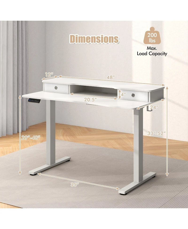 Gouun Electric Standing Desk 48 x 24 in with 2 Drawers