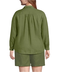 Lands' End Plus Linen Long Sleeve Feminine Shirt
