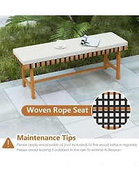 Gouun 3-Piece Farmhouse Patio Dining Set with 63 in Acacia Wood Table, 2 Cushioned Benches