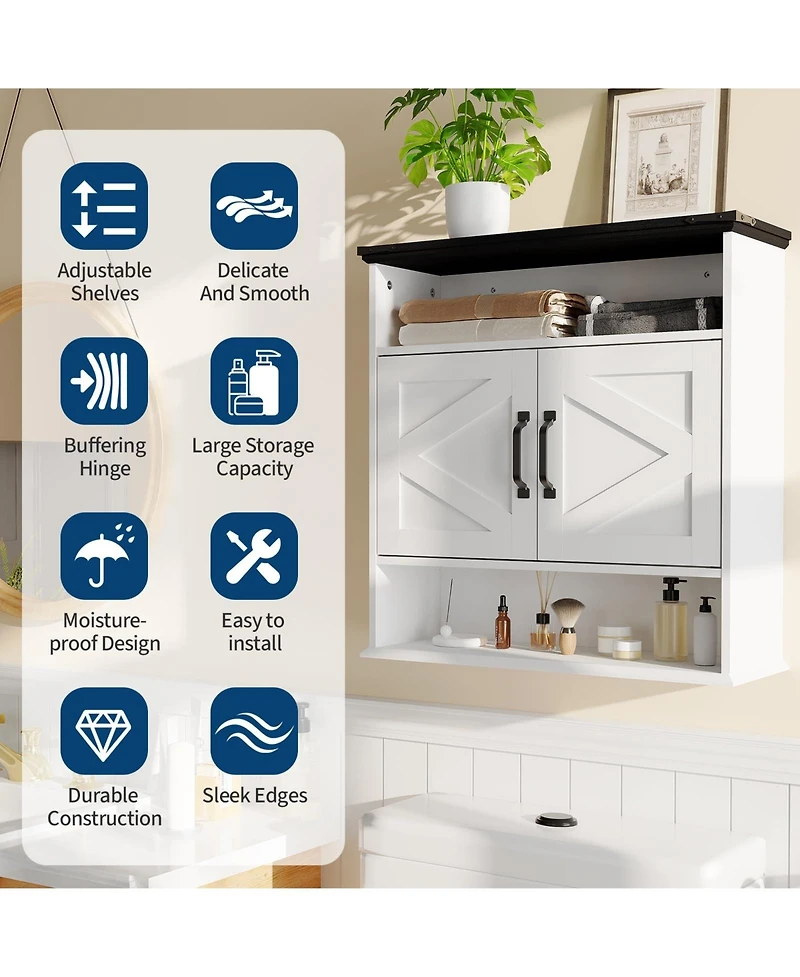 homfan Bathroom Wall Cabinet - Medicine Cabinet with Barn Doors and Adjustable Shelf - Wall Cabinet for Bathroom, Kitchen, Laundry Room