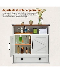 homfan Wall Mounted Bathroom Cabinet with Barn Doors - Medicine Cabinet Over Toilet, Adjustable Shelf and Drawer