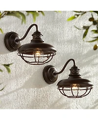 Franklin Iron Works Park Rustic Outdoor Barn Lights Fixtures Set of 2 Oil Rubbed 9" Open Cage for Post Exterior Light Barn Deck Post Light Yard