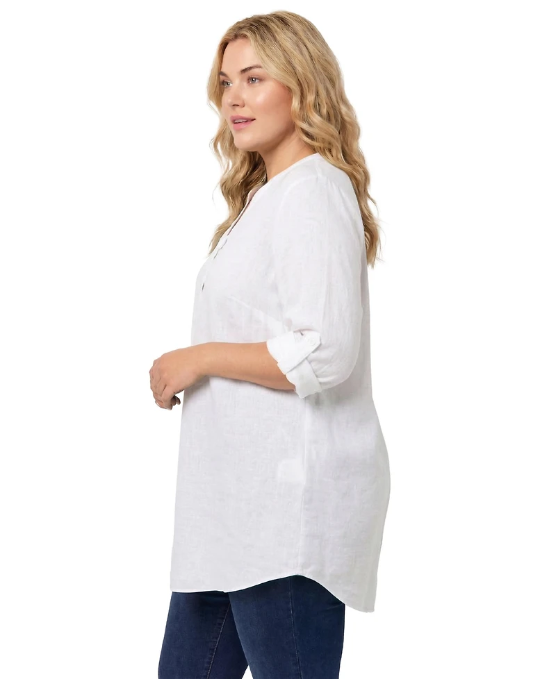 Woman Within Women's Rayon 7-Day Three-Quarter Sleeve Tab-Front Tunic Top