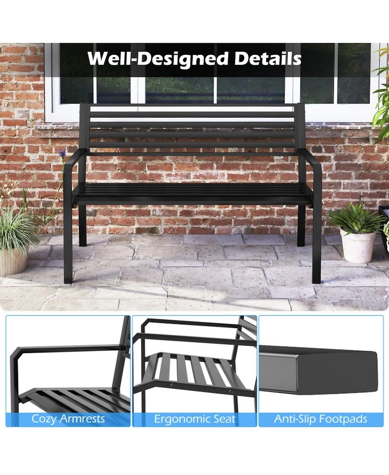 Gouun 50 in Metal Park Bench for 2-3 People with Backrest 660 lbs Capacity