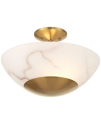 Possini Euro Design Monza 14 1/2"W Brass Faux Alabaster 2-Light Ceiling Light