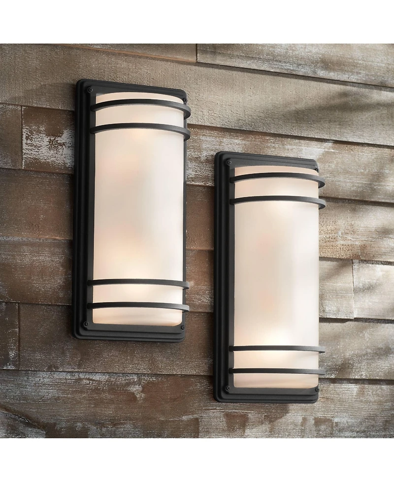 John Timberland Habitat Modern Industrial Outdoor Wall Light Fixtures Set of 2 Metal Frosted Glass for Post Exterior Barn Deck