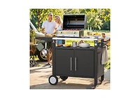Aecojoy Outdoor Grill Table with Storage Cabinet, Rolling Bar Grill Cart with Wheels, 50''×20''×32.2''