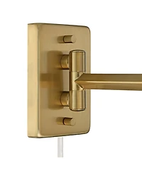 360 Lighting Clement Modern Swing Arm Wall Lamps Set of 2 with Cord Covers Warm Brass Plug-in Light Fixture Linen Drum Shade for Bedroom Bedside