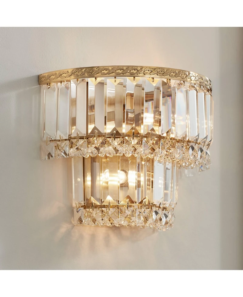 Vienna Full Spectrum Modern Wall Light Sconces Gold Hardwired 10" 2-Light Led Fixture Clear Crystal for Bedroom Bathroom