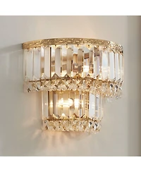 Vienna Full Spectrum Modern Wall Light Sconces Gold Hardwired 10" 2-Light Led Fixture Clear Crystal for Bedroom Bathroom