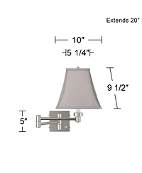 Possini Euro Design Modern Swing Arm Wall Lamp Brushed Nickel Plug-In Light Fixture Pewter Square Shade for Bedroom Bedside