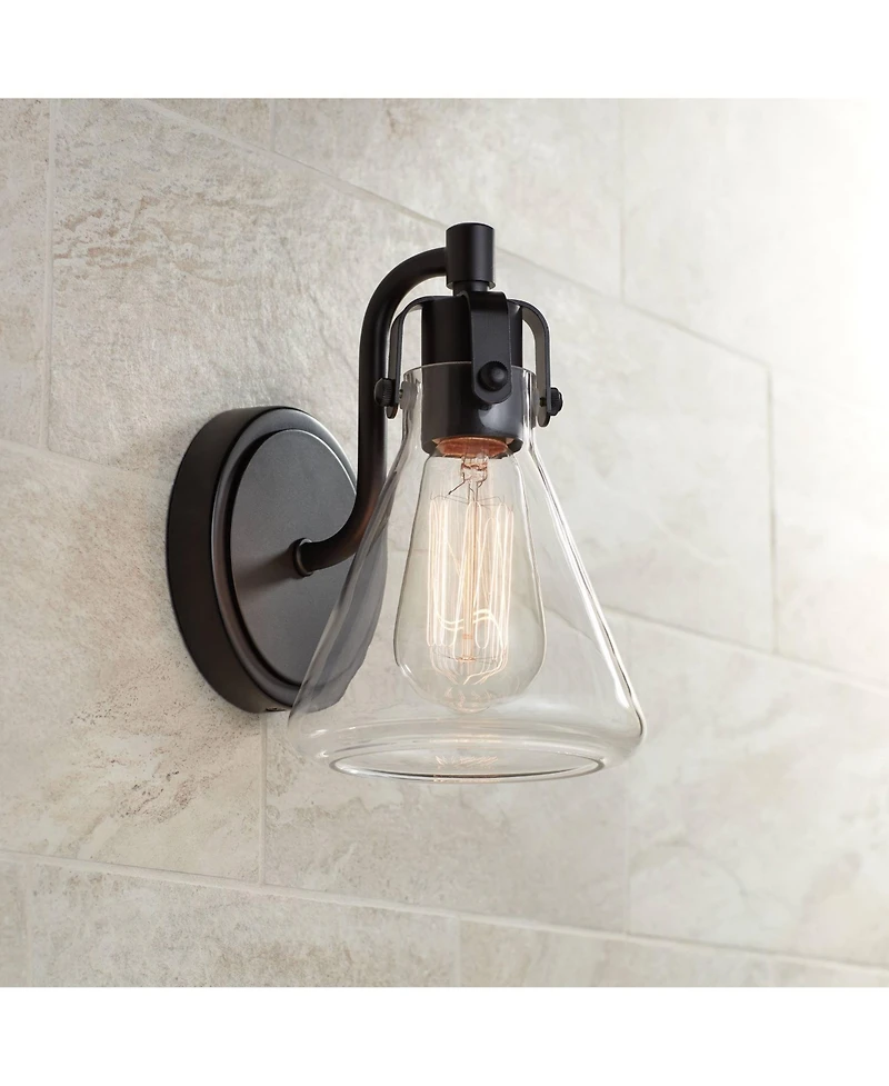 Possini Euro Design Cindy Rustic Wall Light Sconces Set of 2 Bronze Hardwire 5 1/2" Fixture Clear Glass for Bedroom Bathroom