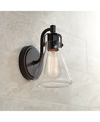 Possini Euro Design Cindy Rustic Wall Light Sconces Set of 2 Bronze Hardwire 5 1/2" Fixture Clear Glass for Bedroom Bathroom