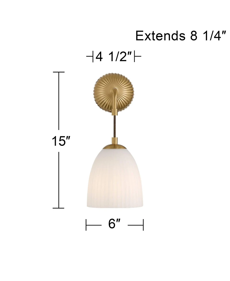 360 Lighting Comfrey 15" High Warm Brass and Fluted Glass Wall Sconce