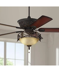 Casa Vieja 52" Contessa Industrial Rustic Indoor Ceiling Fan Led Light Bronze Copper Cherry Scavo Glass Living Kitchen Room Home