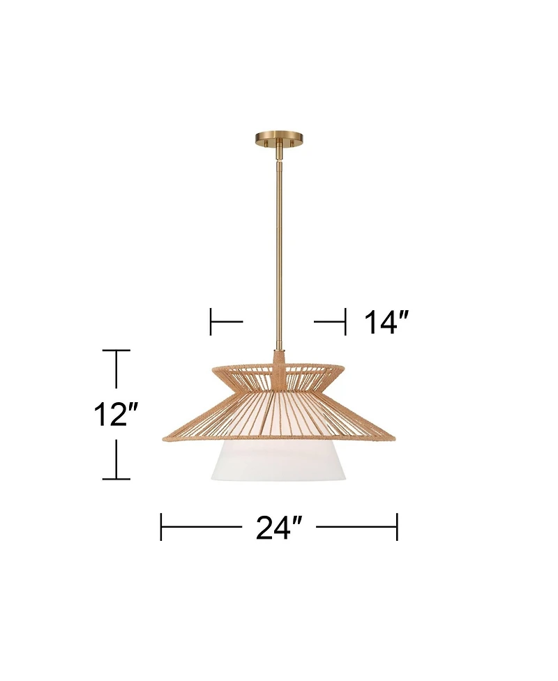 Possini Euro Design Aire 24" Mid Century Modern Pendant Chandelier Ceiling Light Fixture Dining Room Over Table Gold Finish Rope Fabric