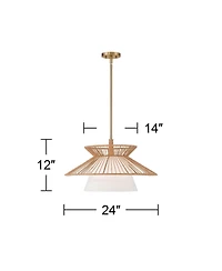 Possini Euro Design Aire 24" Mid Century Modern Pendant Chandelier Ceiling Light Fixture Dining Room Over Table Gold Finish Rope Fabric