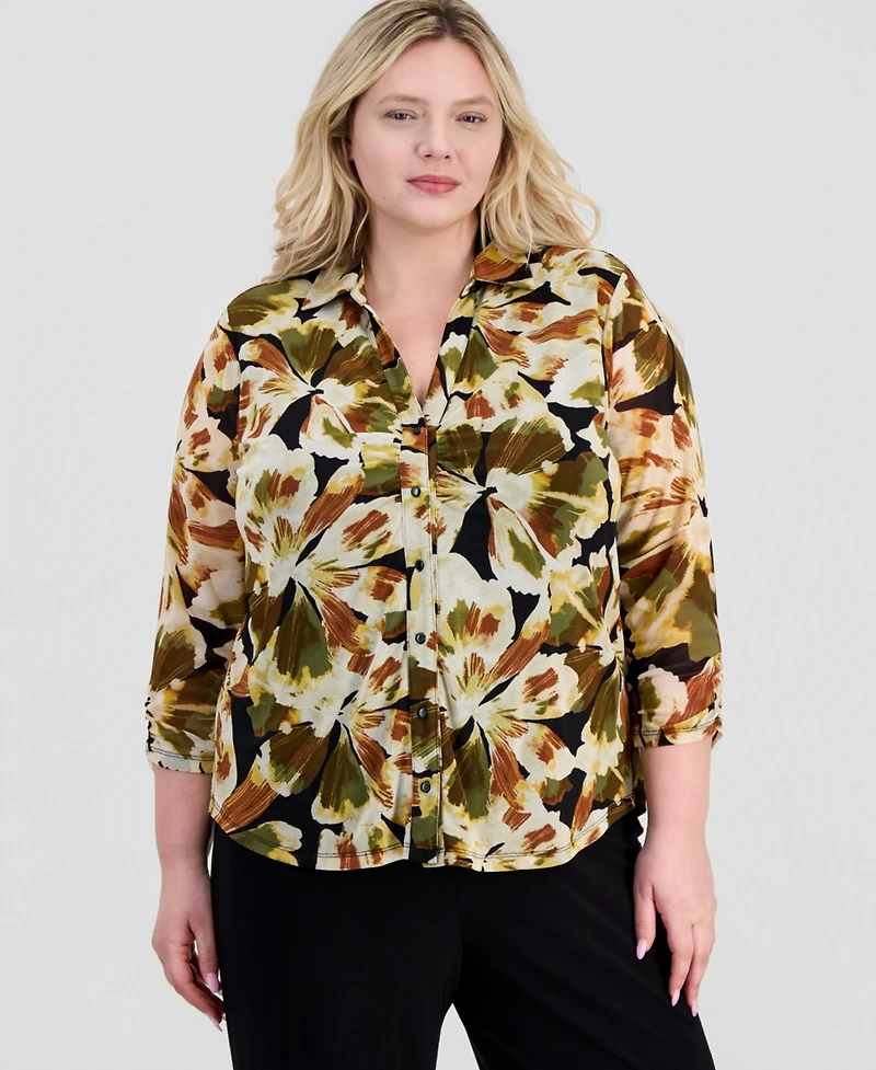 Anne Klein Plus Shirred 3/4-Sleeve Shirt
