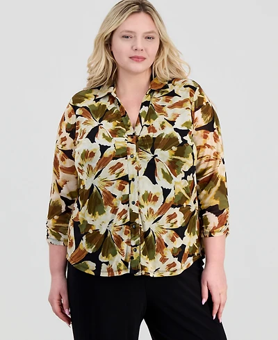 Anne Klein Plus Shirred 3/4-Sleeve Shirt