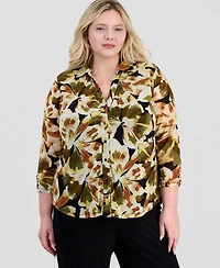 Anne Klein Plus Shirred 3/4-Sleeve Shirt
