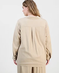 Anne Klein Plus Collared Half-Zip Long-Sleeve Top