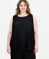 Anne Klein Plus Round-Neck Sleeveless Pleated Top
